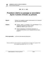Procédure relative au passage au secondaire après 5 années d’études au primaire