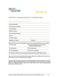 Annexe 8 : Formulaire de demande de services complémentaires