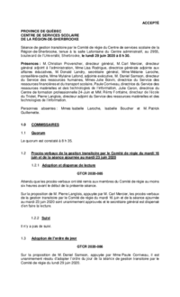 Séance de gestion transitoire par le Comité de régie du CSSRS (29 juin 2020)