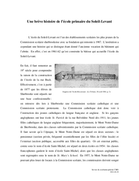 Une brève histoire de l’école primaire du Soleil-Levant 