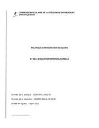 Politique d'intégration scolaire et de l'éducation interculturelle