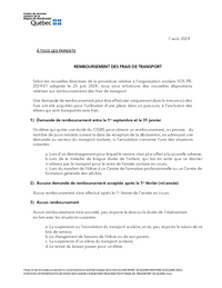 Lettre : Remboursement des frais de transport