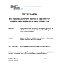 Procédure relative au contrôle de l'effectif scolaire en formation générale des adultes