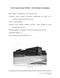 Fiche technique chronologique du Centre d'apprentissage Chalifoux