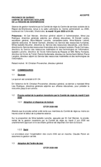 Séance de gestion transitoire par le Comité de régie du CSSRS (16 juin 2020)