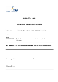 Procédure en cas de situation d’urgence