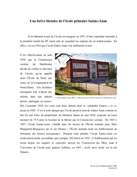 Une brève histoire de l’école primaire Sainte-Anne