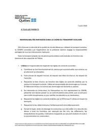 Lettre : Responsabilités partagées dans le cadre du transport scolaire