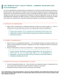 Aide-mémoire pour l'adulte témoin de violence ou d'intimidation : comment intervenir lors d'un événement?