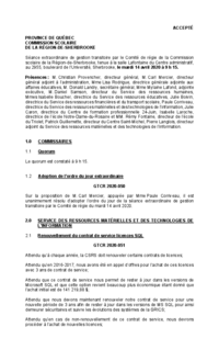 Séance extraordinaire de gestion transitoire par le Comité de régie du CSSRS (14 avril 2020)