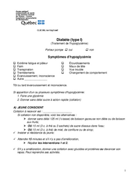 Plan d'intervention : Diabète (type 1 - hypoglycémie)
