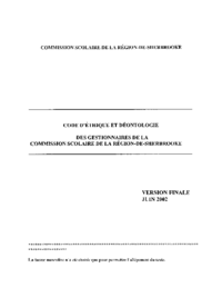 Code d'éthique et de déontologie des gestionnaires de la CSRS