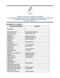 Procès-verbal : Séance ordinaire du comité de parents (9 février 2022)