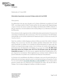 Lettre : Informations importantes concernant l’éclipse solaire du 8 avril 2024
