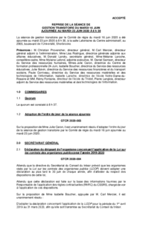Ajournée : Séance de gestion transitoire par le Comité de régie du CSSRS (16 juin 2020)