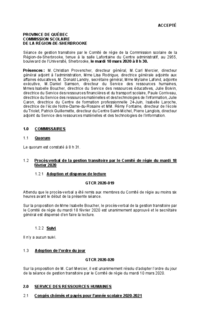 Séance de gestion transitoire par le Comité de régie du CSSRS (10 mars 2020)