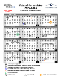 Calendrier scolaire 2024-2025 - Formation professionnelle (Centre 24-Juin)