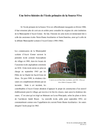 Une brève histoire de l’école primaire de la Source-Vive 