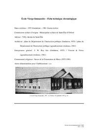 Fiche technique chronologique de l'école Vierge-Immaculée