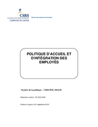 Politique d'accueil et d'intégration des employés