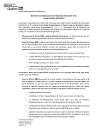 Directive transitoire pour les enfants de maternelle 4 ans pour l'année scolaire 2022-2023