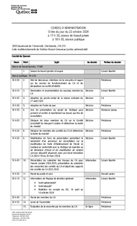 Ordre du jour du 22 octobre 2024 du Conseil d'administration (CA)