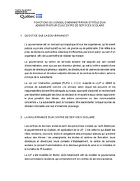 Fonctions du Conseil d'administration et rôle d'un administrateur d'un centre de services scolaire