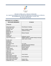 Procès-verbal : Séance ordinaire du comité de parents (13 avril 2022)