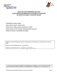 Règles de fonctionnement 2023-2024 de l'école Sylvestre et document d'information aux parents utilisateurs du service de garde Le Papillon Volant