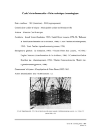 Fiche technique chronologique de l'école Marie-Immaculée