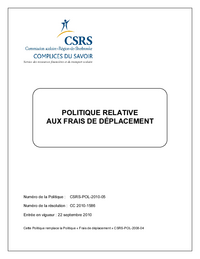 Politique relative aux frais de déplacement