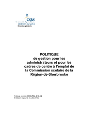 Politique de gestion pour les administrateurs et pour les cadres de centre à l’emploi de la CSRS
