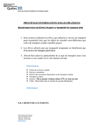 Principales informations sur les pratiques sécuritaires pour les élèves utilisant le transport en commun (STS)