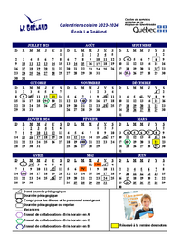 Calendrier scolaire 2023-2024 - Enseignement secondaire 16 à 21 ans (École le Goéland)