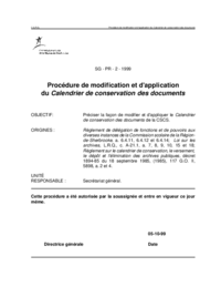 Procédure de modification et d'application du Calendrier de conservation des documents