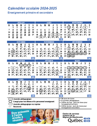 Calendrier scolaire 2024-2025 - Enseignement primaire et secondaire