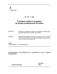 Procédure relative à la gestion du dossier professionnel de l'élève