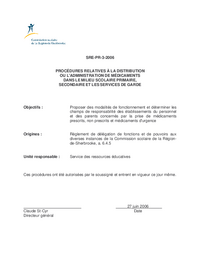 Procédures relatives à la distribution ou l'administration de médicaments dans le milieu scolaire primaire, secondaire et les services de garde