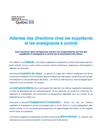 Attentes des directions chez les suppléants et les enseignants à contrat du CSSRS