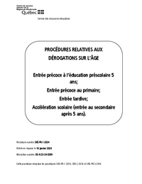 Procédures relatives aux dérogations sur l'âge