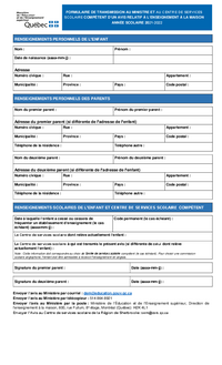 Formulaire de transmission au ministre et au centre de services scolaire compétent d'un avis relatif à l'enseignement à la maison pour l'année scolaire 2021-2022