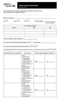 Questionnaire : Mieux connaître votre enfant de la maternelle 5 ans