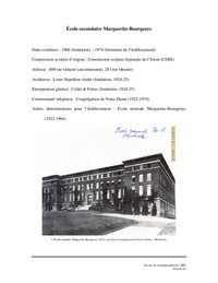 Fiche technique chronologique de l'école secondaire Marguerite-Bourgeoys