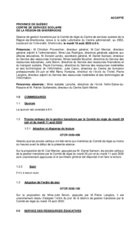 Séance de gestion transitoire par le Comité de régie du CSSRS (18 août 2020)