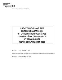 Procédure quant aux critères d'admission et d'inscription des élèves dans les écoles primaires et secondaires (année scolaire 2024-2025)