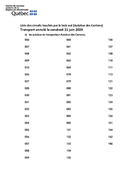 Liste des circuits touchés par le lock-out (Autobus des Cantons) Transport annulé le vendredi 21 juin 2024
