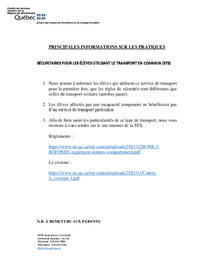 Principales informations sur les pratiques sécuritaires pour les élèves utilisant le transport en commun (STS)