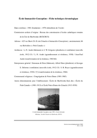 Fiche technique chronologique de l'école Immaculée-Conception
