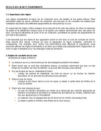 Règles des jeux et équipements