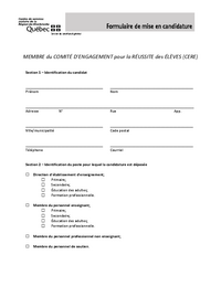 Formulaire de mise en candidature de membre du comité d'engagement pour la réussite des élèves (CERE)